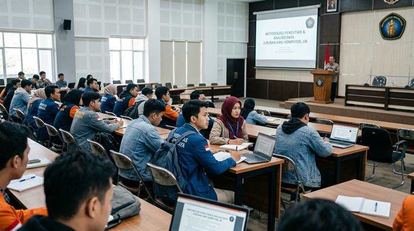 Suasana mahasiswa mengikuti perkuliahan interaktif di kampus Universitas Brawijaya Malang